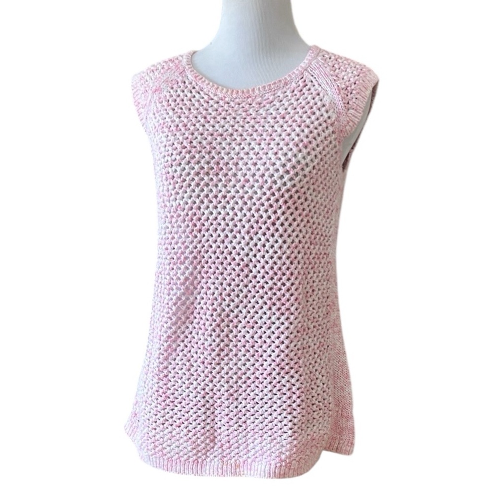 TALBOTS CROCHET KNIT SWEATER BABY PINK WHITE SIZE SMALL PETITE